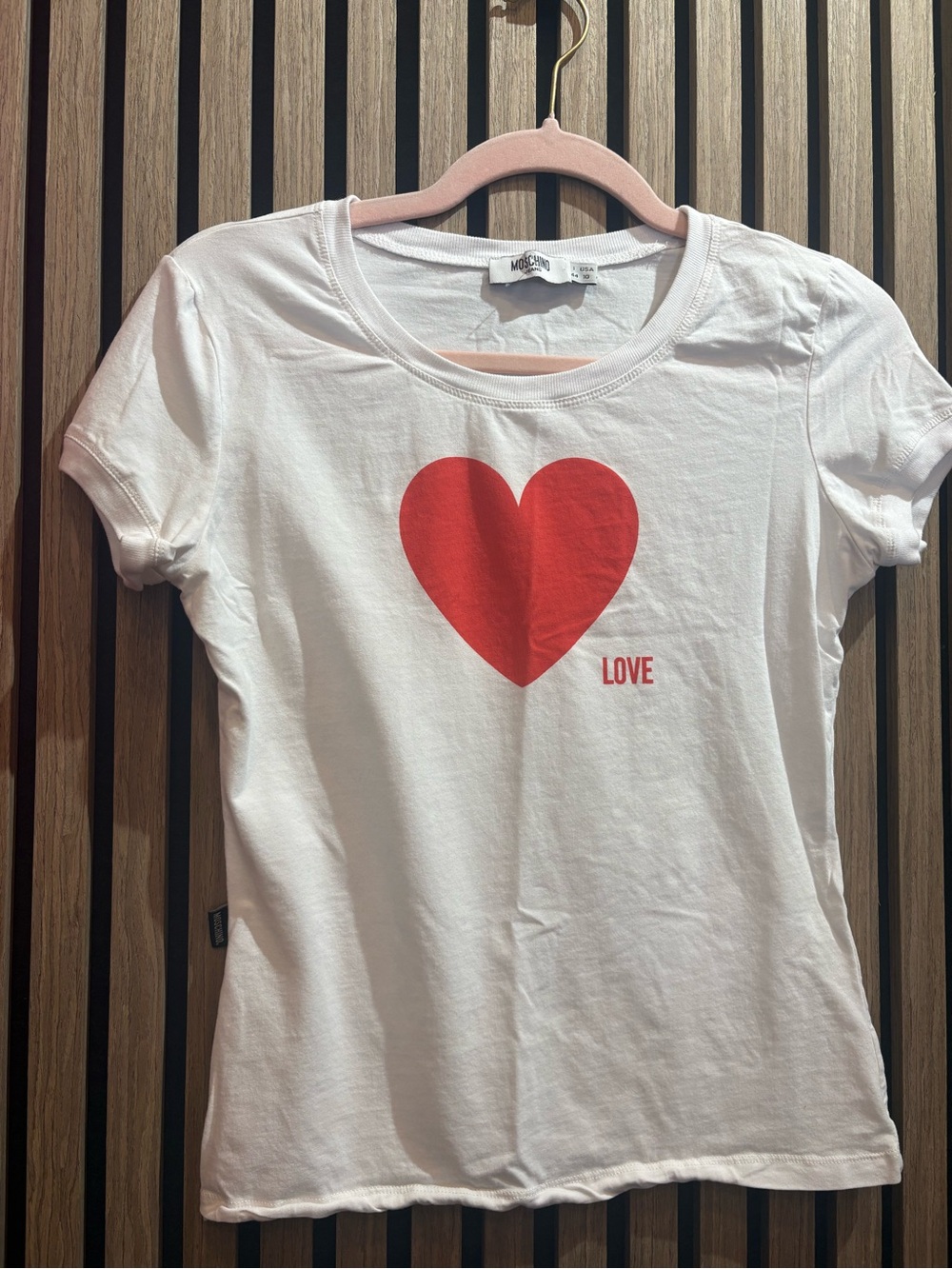 Moschino White Short-Sleeve Tee with Red Heart and LOVE Print